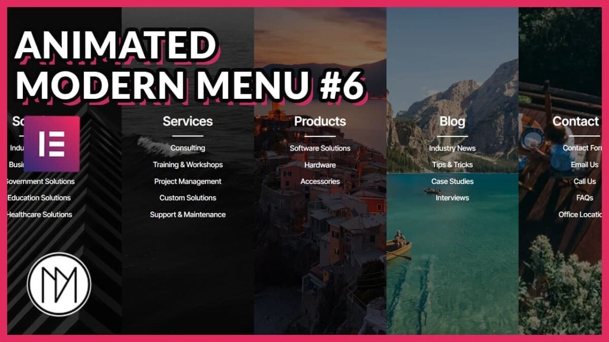 animated modern menus Elementor Template 7