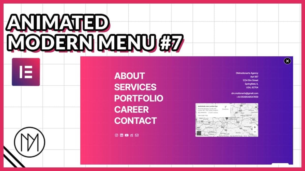 animated modern menus Elementor Template 8